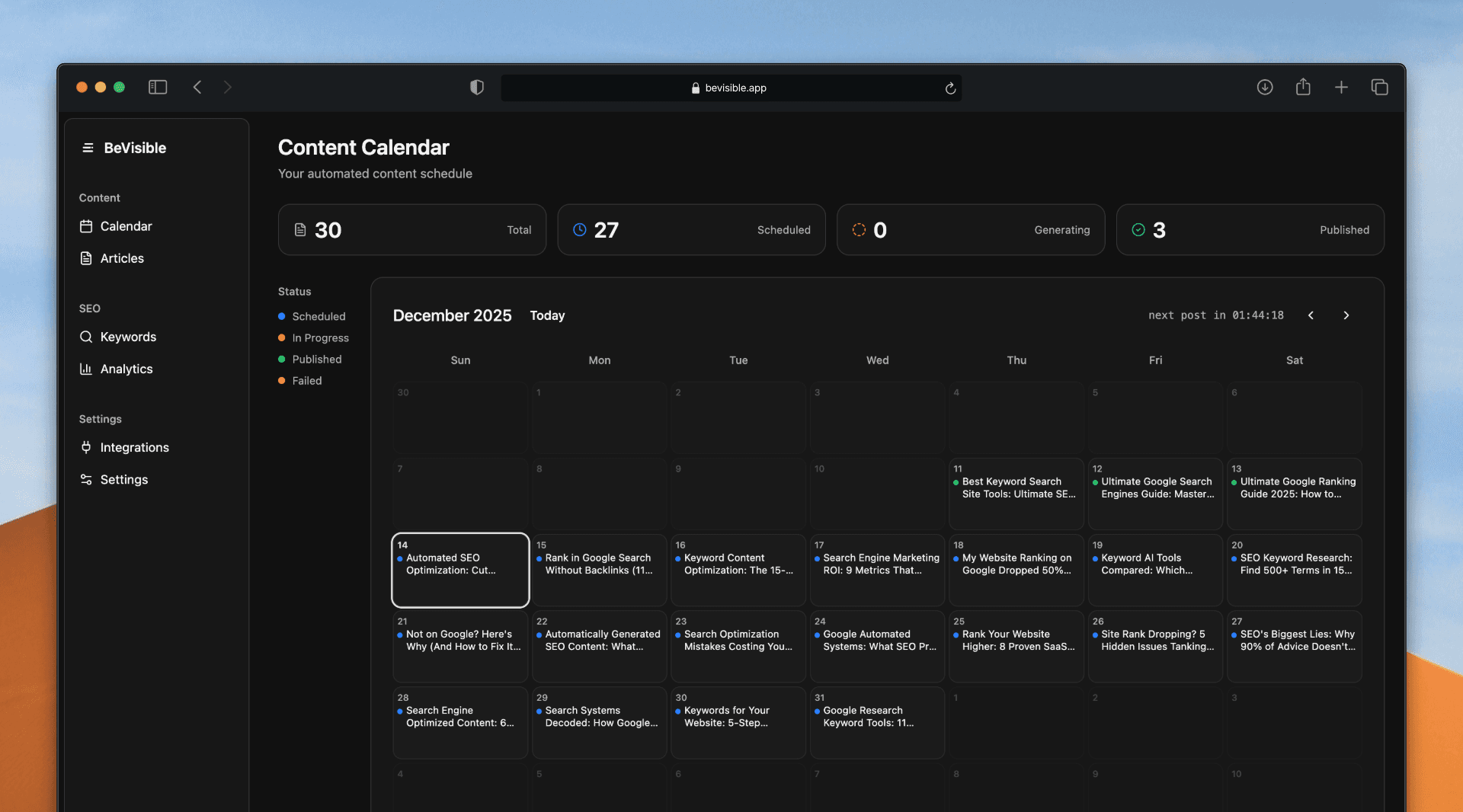 BeVisible Dashboard